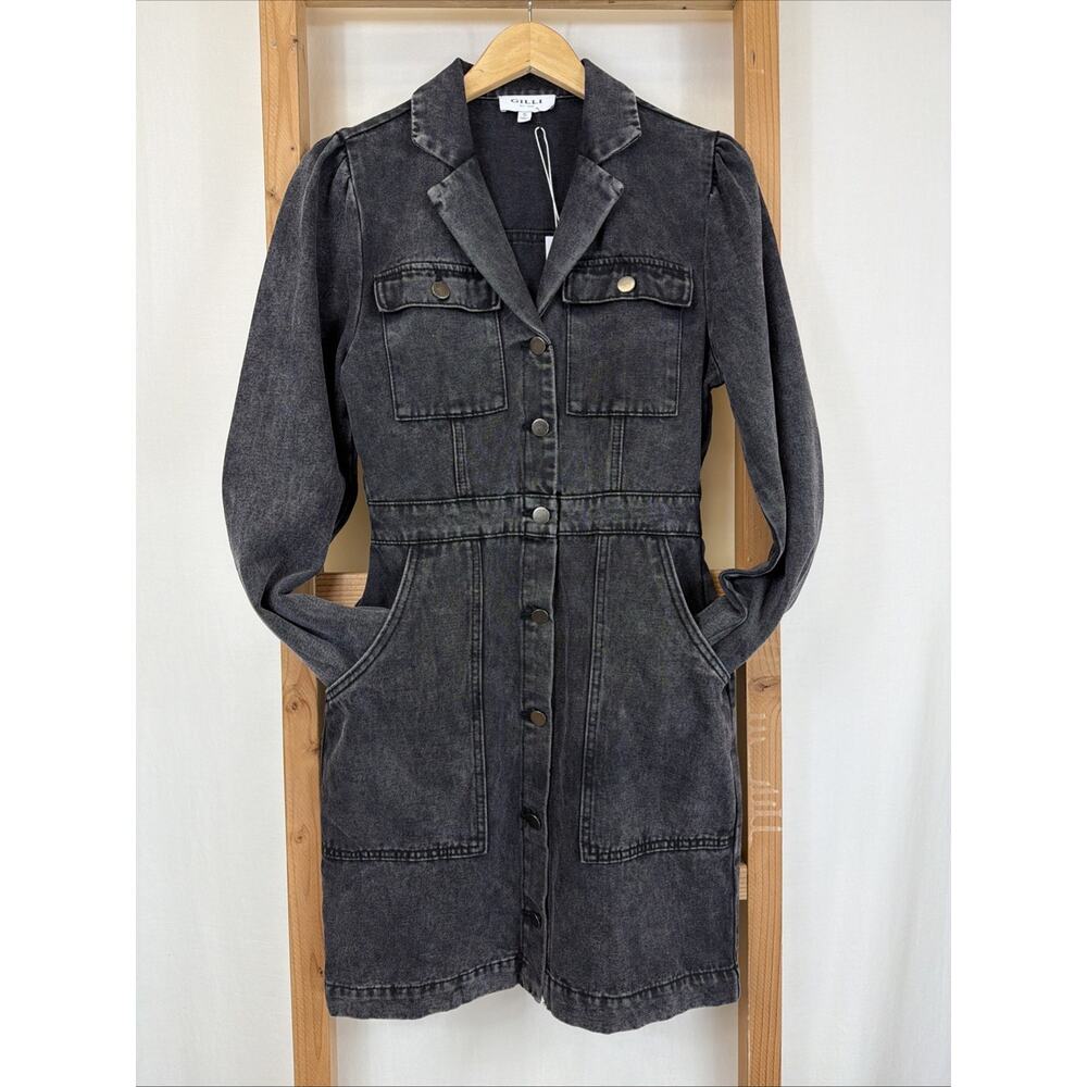 NWT Gilli Black Denim Button Up Dress w/ Pockets #1403 Size SMALL - Picture 2 of 9